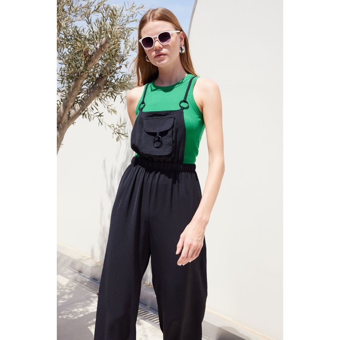 7023 Askılı Bahçıvan Tulum - Siyah