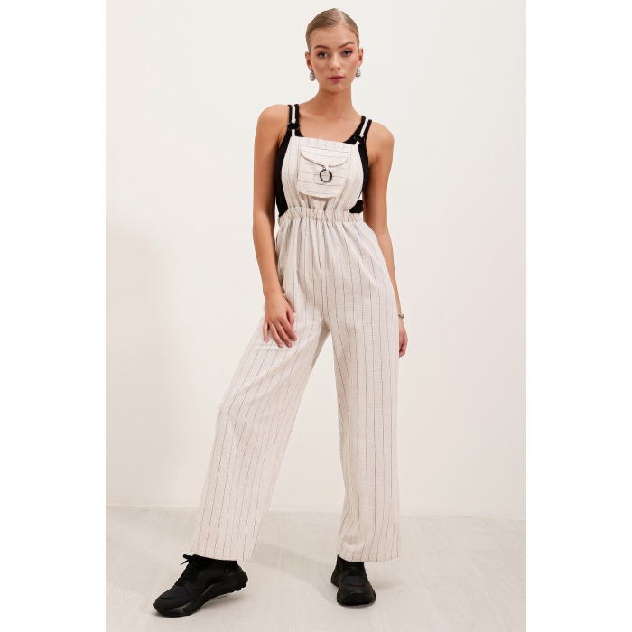 7023 Askılı Bahçıvan Tulum - Krem