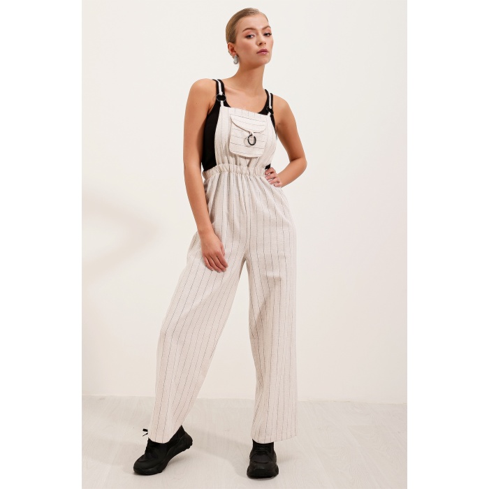 7023 Askılı Bahçıvan Tulum - Krem