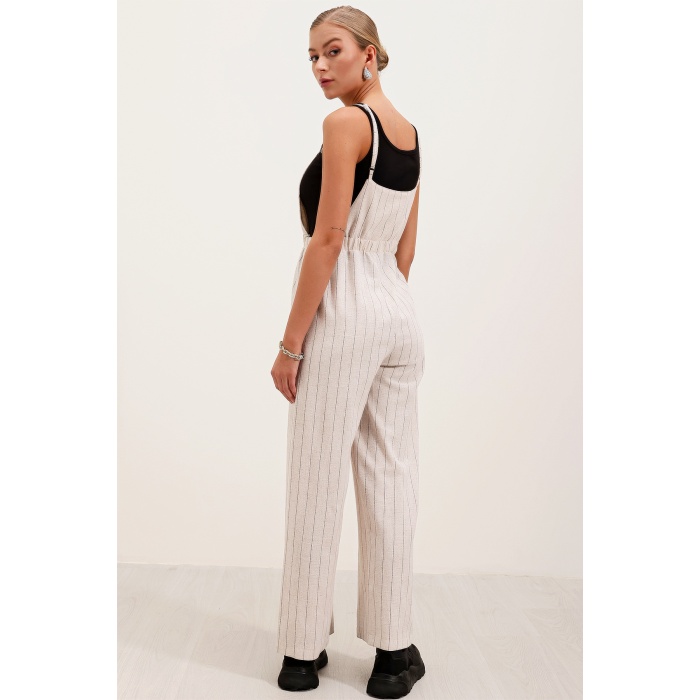 7023 Askılı Bahçıvan Tulum - Krem