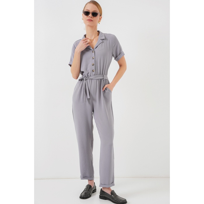 Kadın Kısa Kol Ayrobin Tulum 7030 - Gri