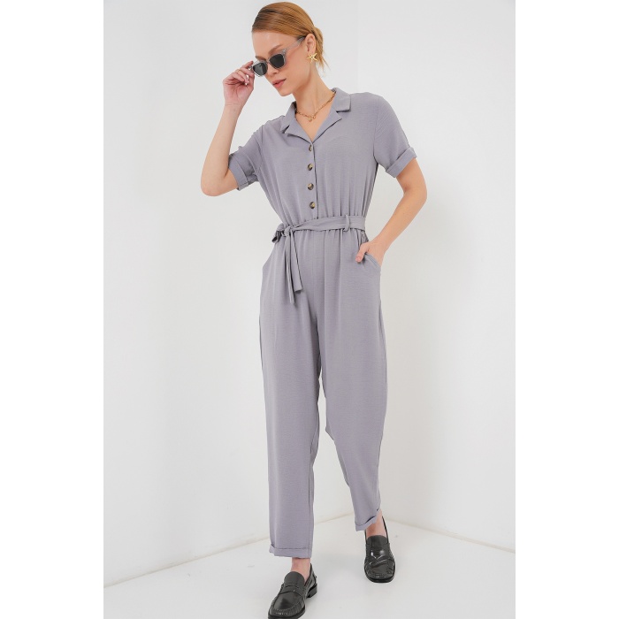 Kadın Kısa Kol Ayrobin Tulum 7030 - Gri