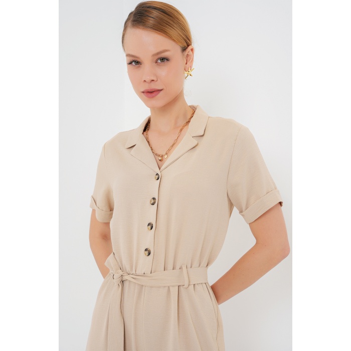 Kadın Kısa Kol Ayrobin Tulum 7030 - Krem