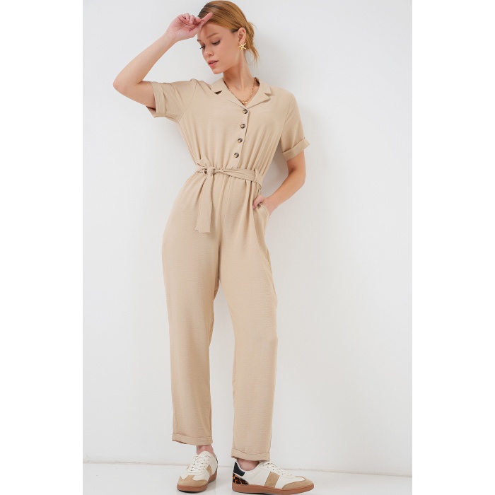 Kadın Kısa Kol Ayrobin Tulum 7030 - Krem