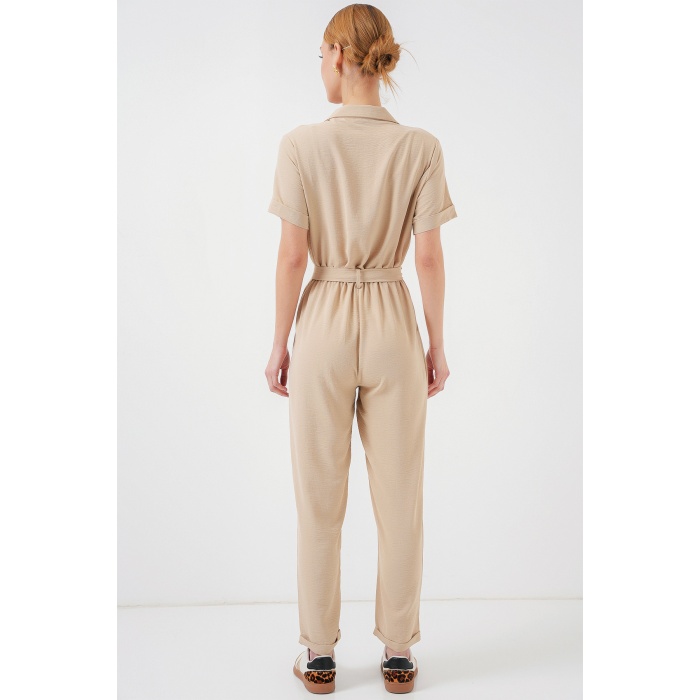 Kadın Kısa Kol Ayrobin Tulum 7030 - Krem