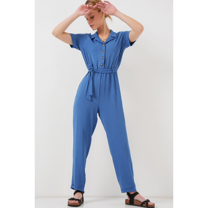 Kadın Kısa Kol Ayrobin Tulum 7030 - İndigo