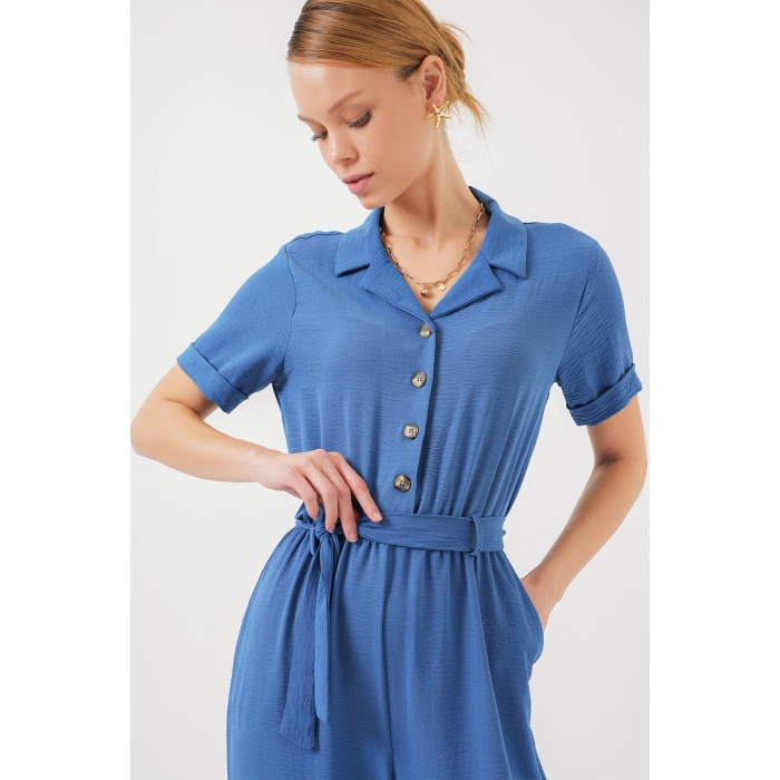 Kadın Kısa Kol Ayrobin Tulum 7030 - İndigo