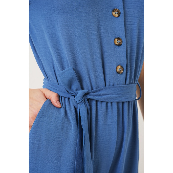 Kadın Kısa Kol Ayrobin Tulum 7030 - İndigo