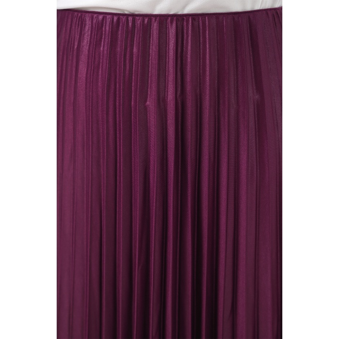 8009 Deri Görünümlü Piliseli Etek - Mor