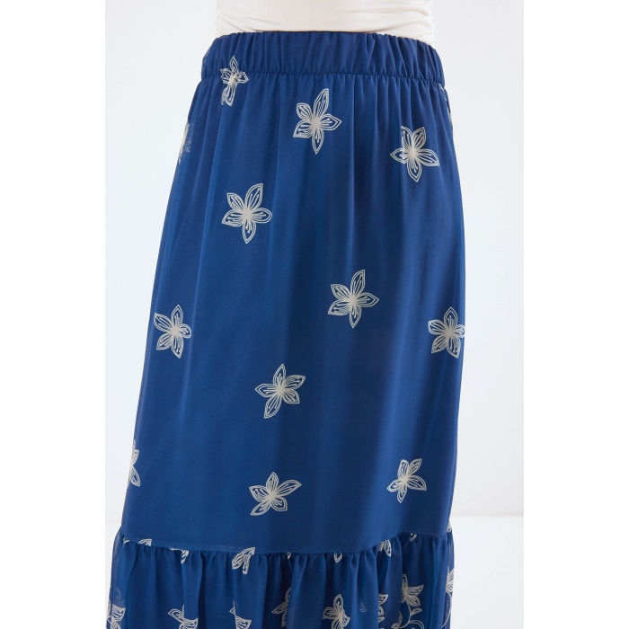 Kadın Lacivert Desenli Şifon Etek 8010