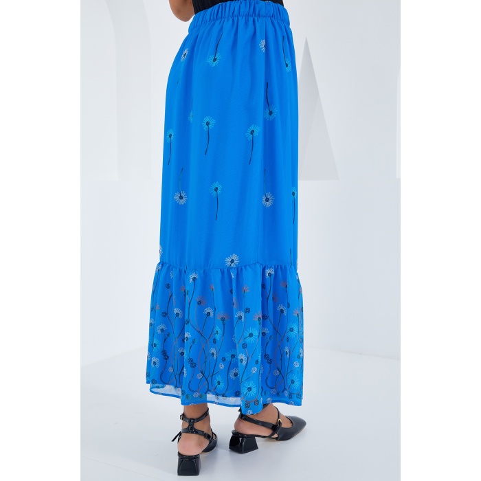 Kadın Saks Desenli Şifon Etek 8010