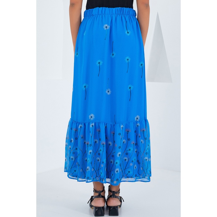 Kadın Saks Desenli Şifon Etek 8010