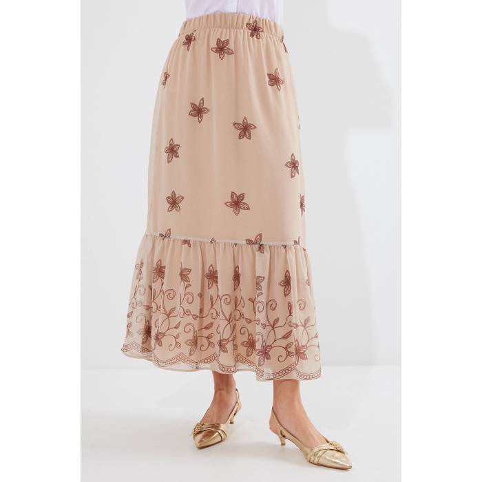 8010 Desenli Şifon Etek - Vizon