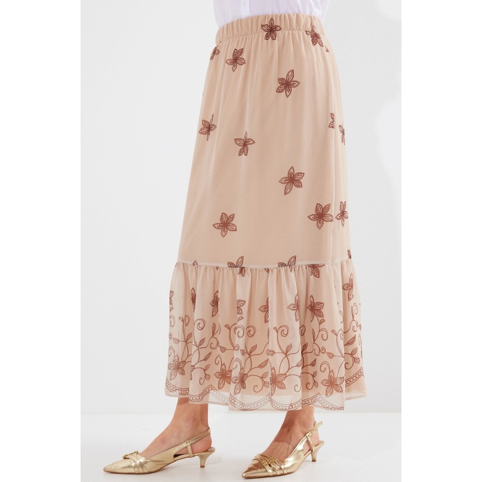 8010 Desenli Şifon Etek - Vizon