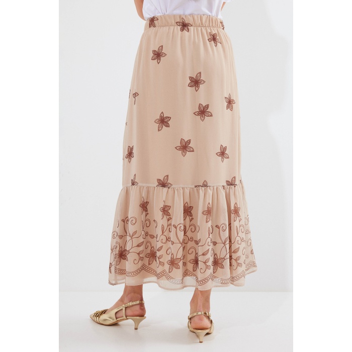 8010 Desenli Şifon Etek - Vizon