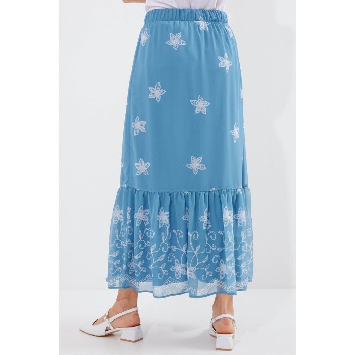 8010 Desenli Şifon Etek - İndigo