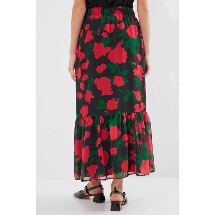 8010 Desenli Şifon Etek - F. Siyah