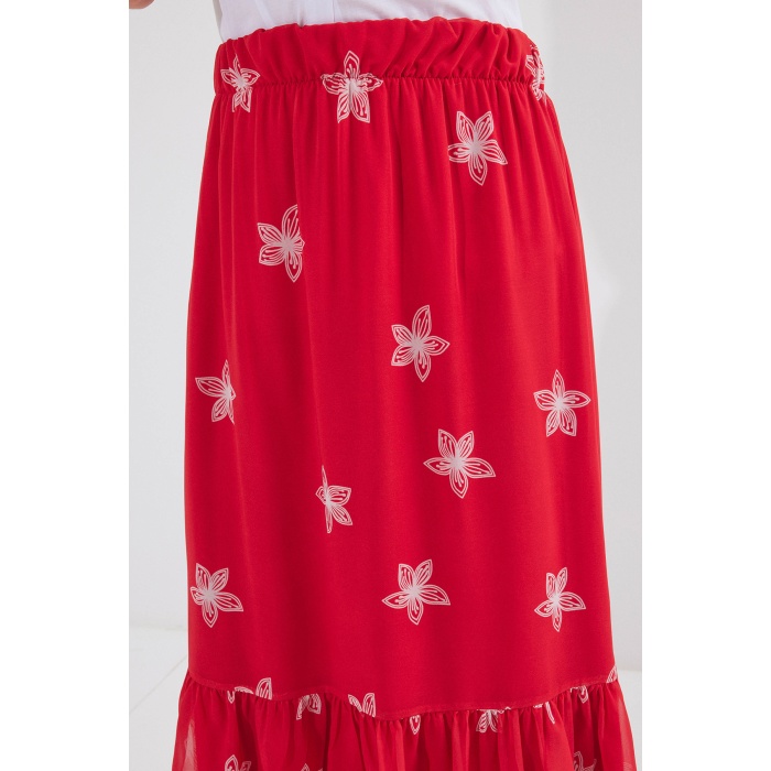 8010 Desenli Şifon Etek - A.Kırmızı