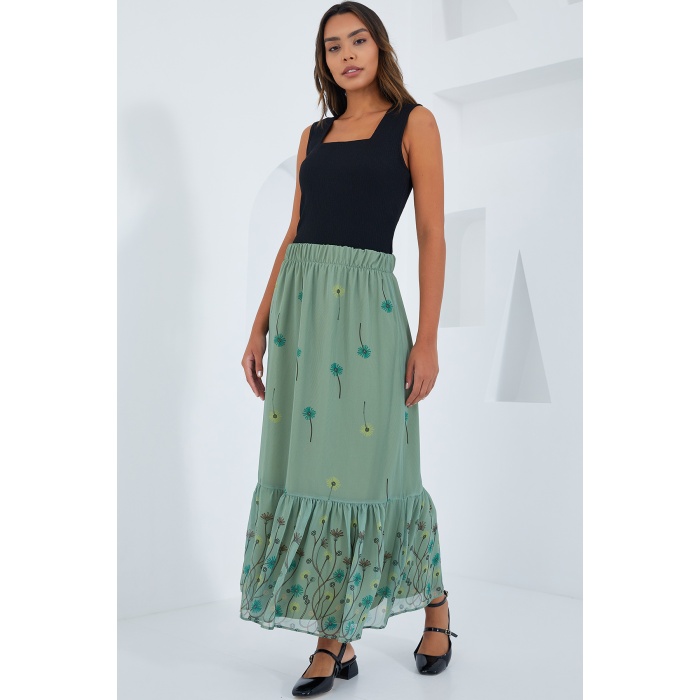 Kadın Çağla Desenli Şifon Etek 8010