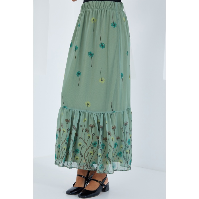 Kadın Çağla Desenli Şifon Etek 8010