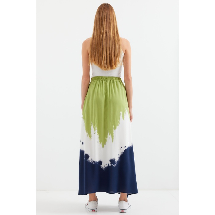 8025 Desenli Uzun Viskon Etek - Yeşil