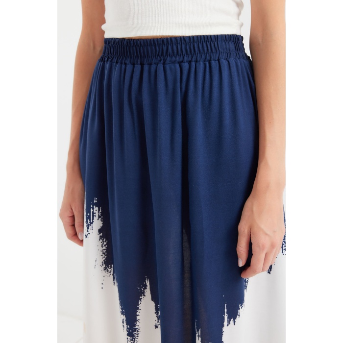 8025 Desenli Uzun Viskon Etek - Lacivert