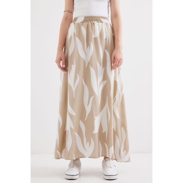 8028 Desenli Uzun Etek - Bej
