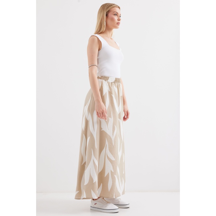 8028 Desenli Uzun Etek - Bej