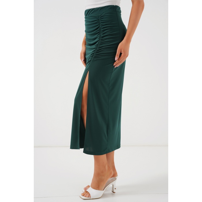 8033 Sandy Yırtmaçlı Etek - Zümrüt Yeşili