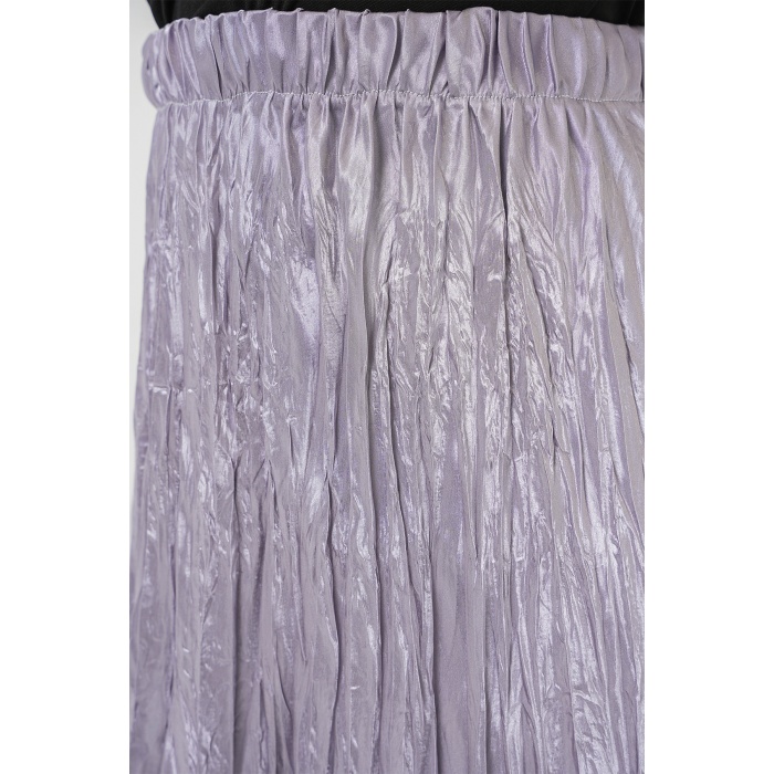 Kadın Uzun Kırışık Parlak Etek 8034 - Gri