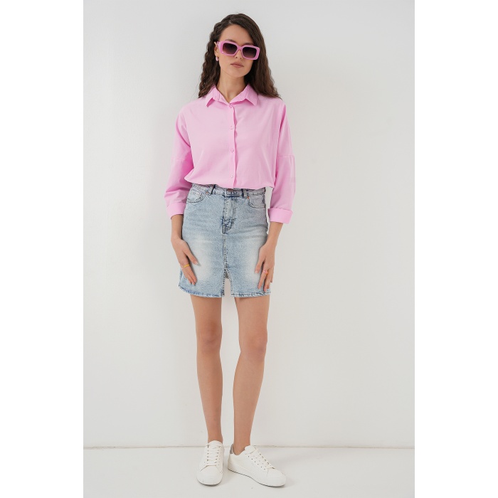 Kadın Mini Kot Etek 8037 - Mavi