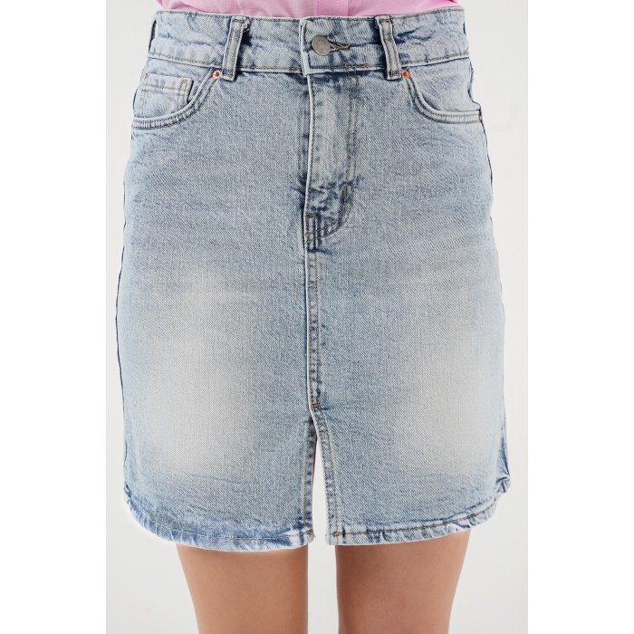 Kadın Mini Kot Etek 8037 - Mavi