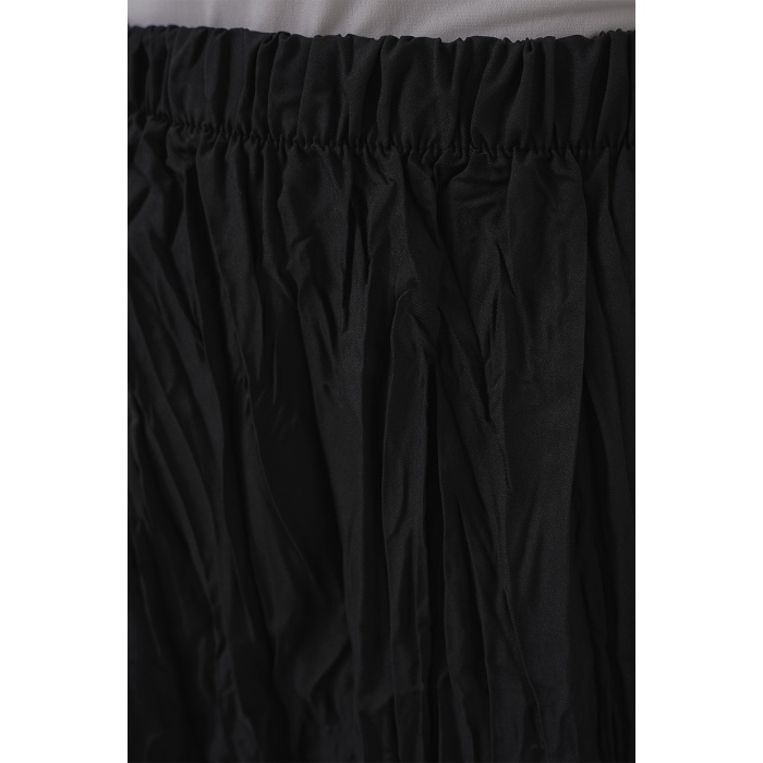 Kadın Uzun Kırışık Etek 8042 - Siyah