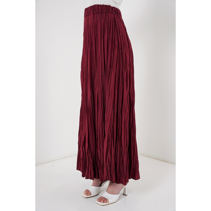 Kadın Uzun Kırışık Etek 8042 - Bordo