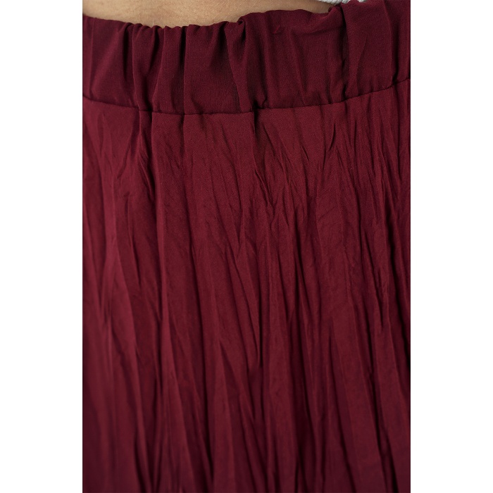 Kadın Uzun Kırışık Etek 8042 - Bordo