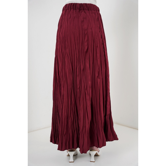 Kadın Uzun Kırışık Etek 8042 - Bordo