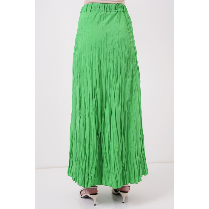 Kadın Uzun Kırışık Etek 8042 - Yeşil