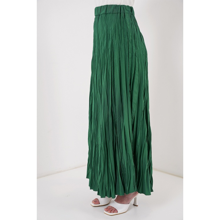 Kadın Uzun Kırışık Etek 8042 - Zümrüt Yeşili
