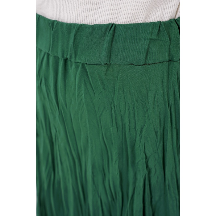 Kadın Uzun Kırışık Etek 8042 - Zümrüt Yeşili