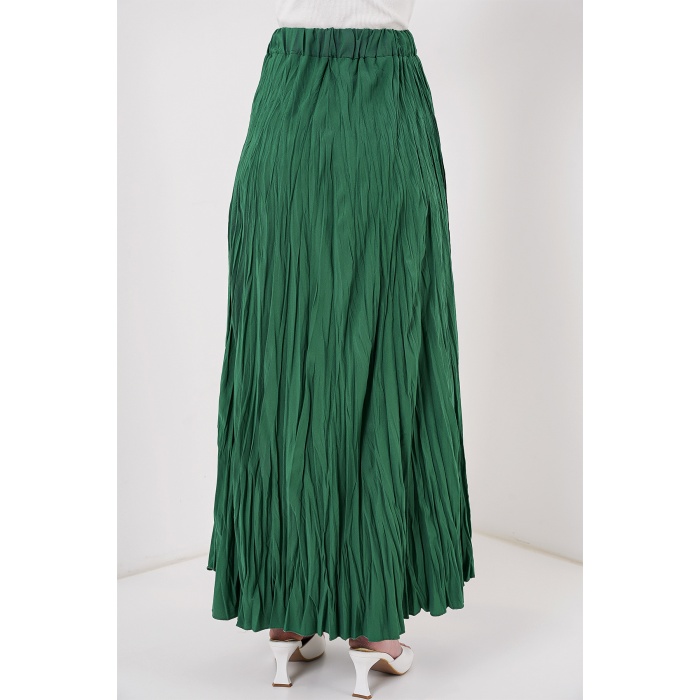 Kadın Uzun Kırışık Etek 8042 - Zümrüt Yeşili