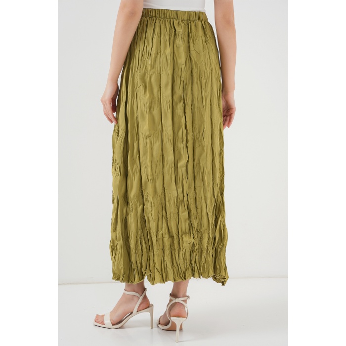 Kadın Uzun Kırışık Etek 8042 - E.Yeşil