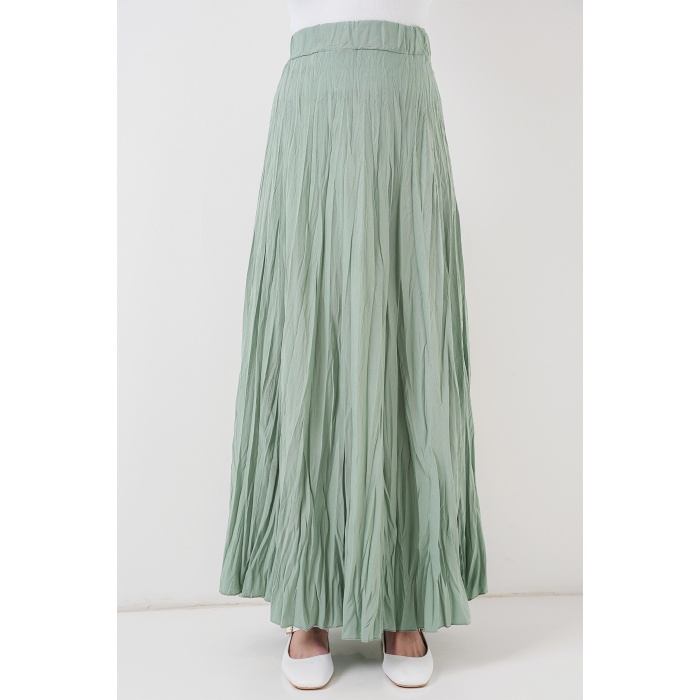 Kadın Uzun Kırışık Etek 8042 - Çağla