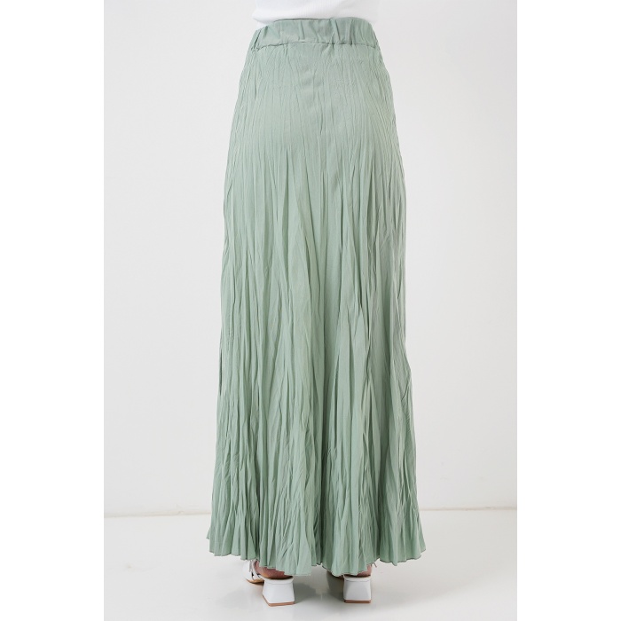 Kadın Uzun Kırışık Etek 8042 - Çağla