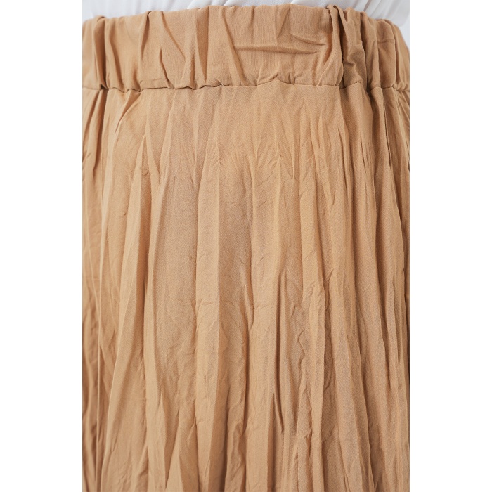 Kadın Uzun Kırışık Etek 8042 - Bisküvi