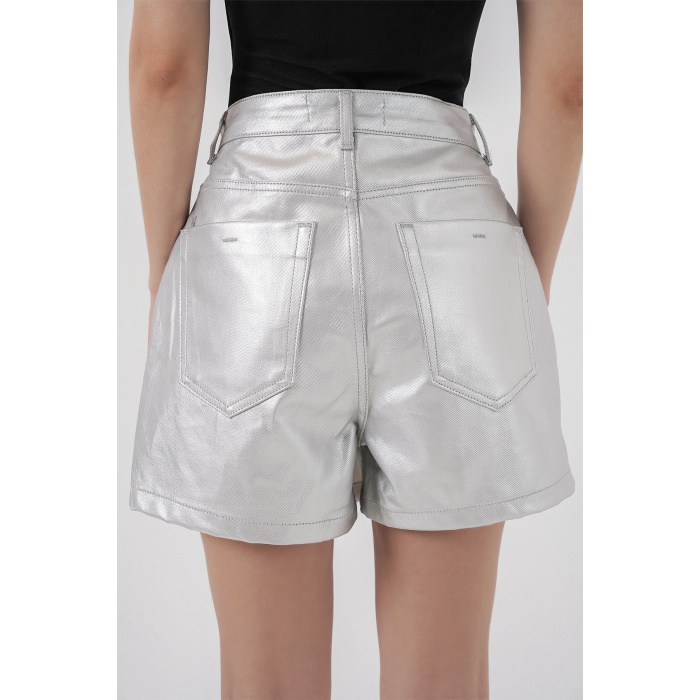 Kadın Parlak Şort Etek 8044 - Gümüş