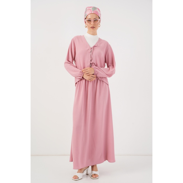 Kadın Ayrobin Kimono Etek İkili Takım 8047 - Pembe