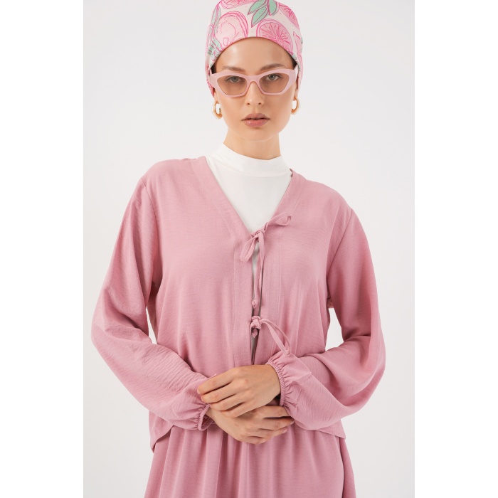 Kadın Ayrobin Kimono Etek İkili Takım 8047 - Pembe
