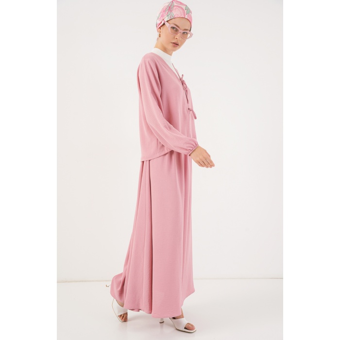 Kadın Ayrobin Kimono Etek İkili Takım 8047 - Pembe