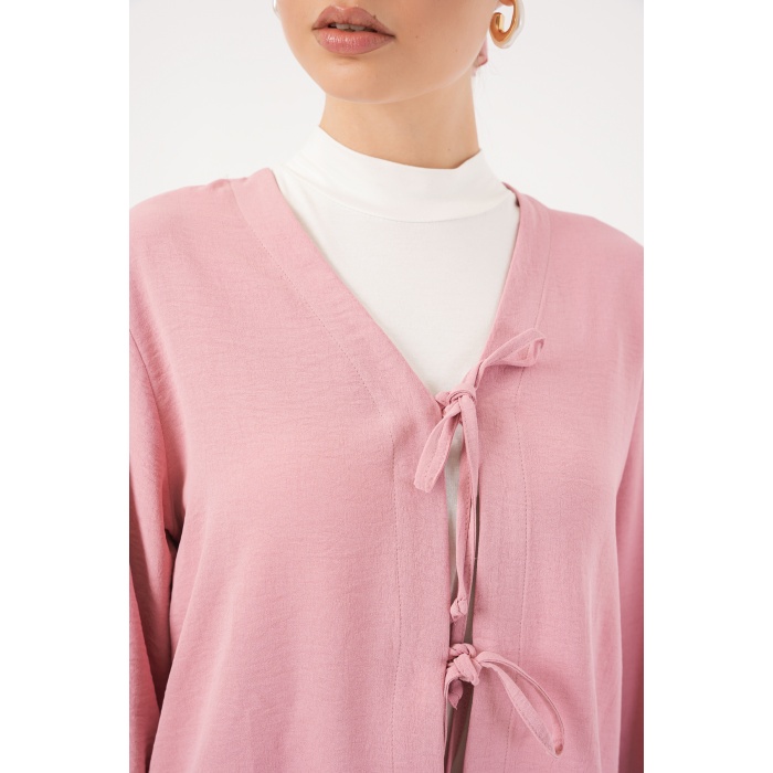 Kadın Ayrobin Kimono Etek İkili Takım 8047 - Pembe