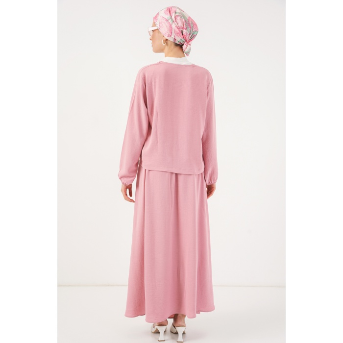 Kadın Ayrobin Kimono Etek İkili Takım 8047 - Pembe